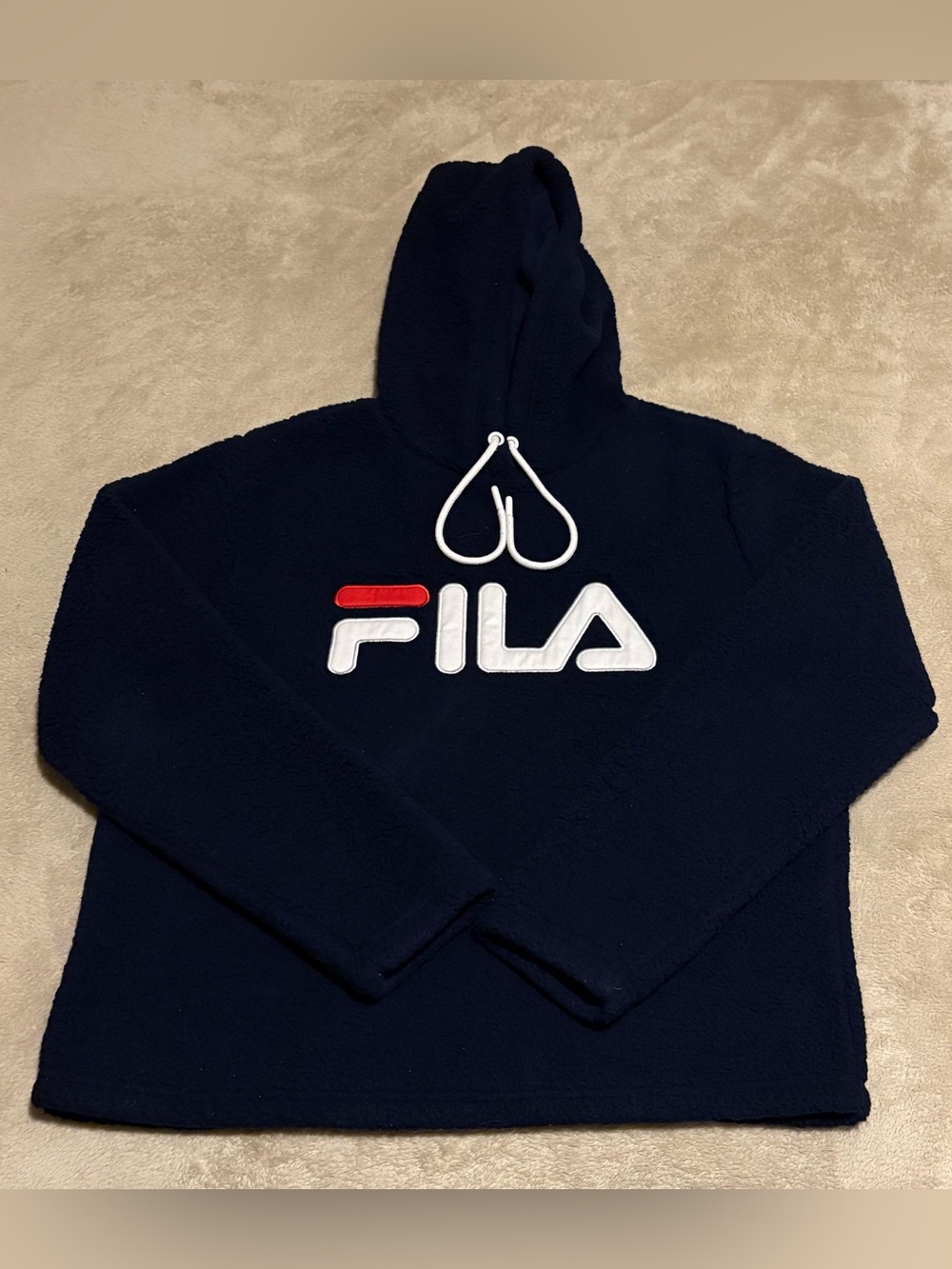 FILA Men's Navy Sherpa Pullover Hoodie with Logo - Size M